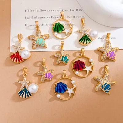 Star Shell Pendant Gold Plated Copper Micro Zircon
