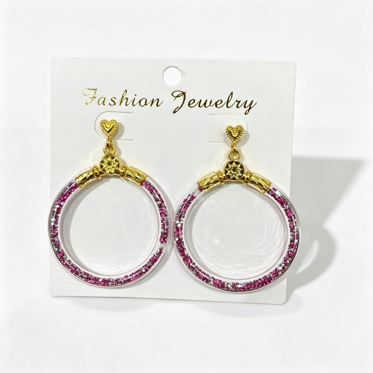 Dopamine Pink Rhinestone Transparent Hoop Earrings