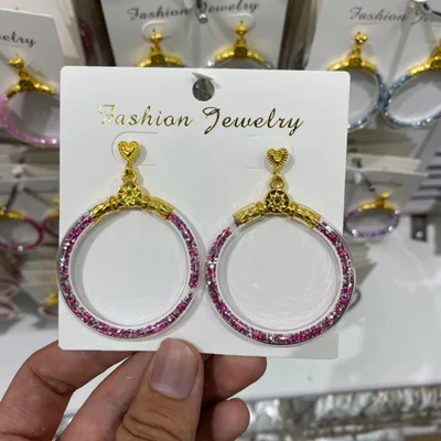 Dopamine Pink Rhinestone Transparent Hoop Earrings