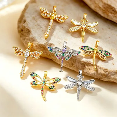 Colorful Dragonfly Copper Micro Paved Zircon Pendants