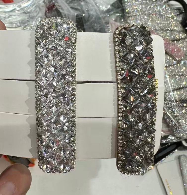 Clear & Smoky Rhinestone Long Rectangle Hair Clip Set