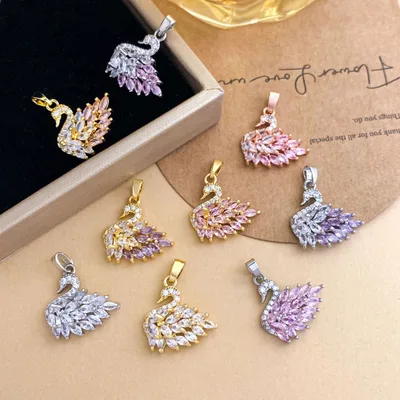 18K Real Gold Plated Zircon Swan Pendant
