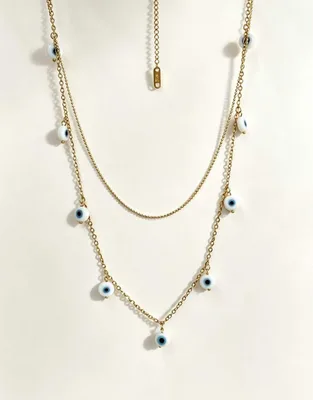 Evil Eye Stainless Steel Double Layer Necklace